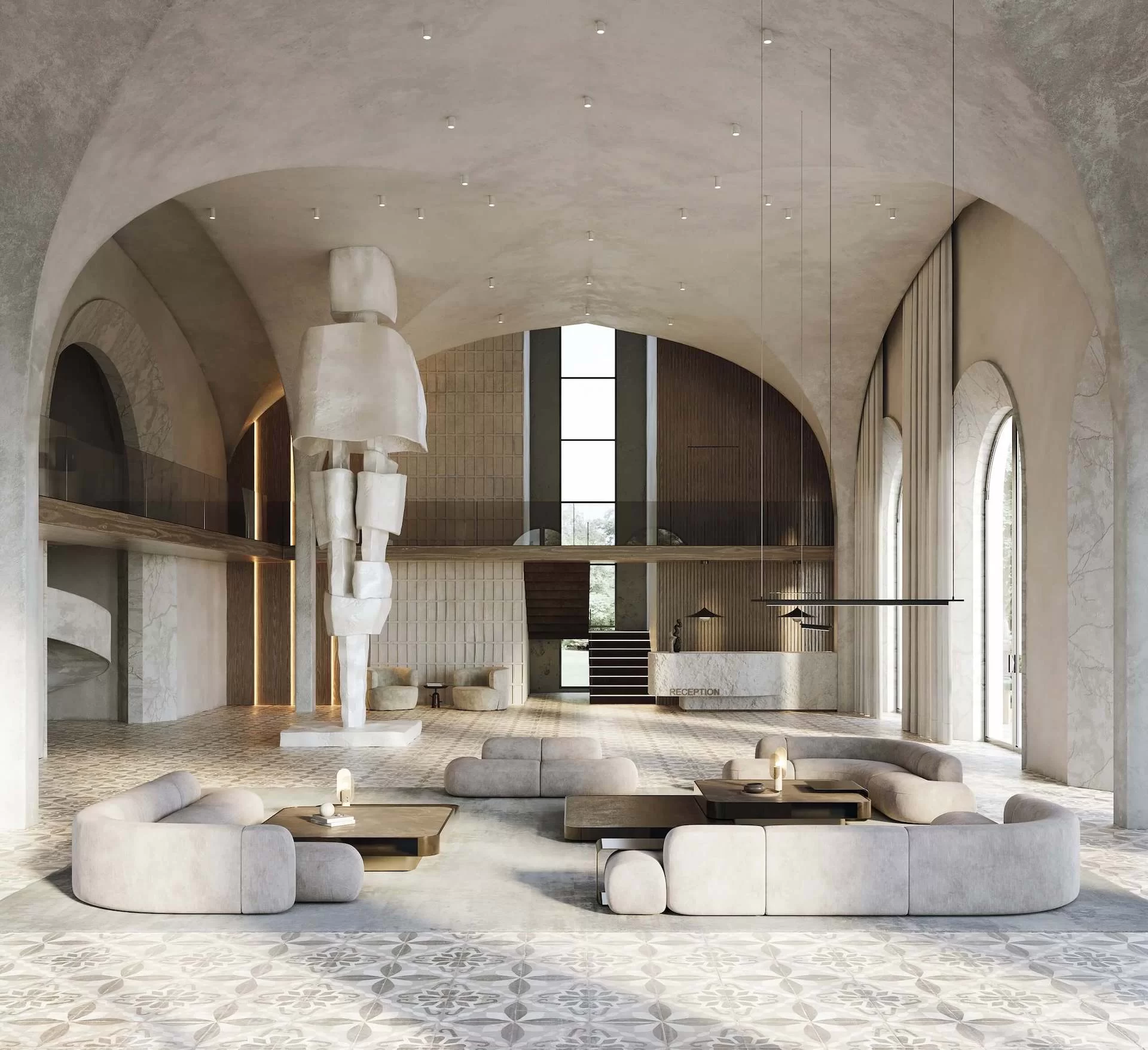 3D Rendering of a Luxurious Hotel Lobby Design