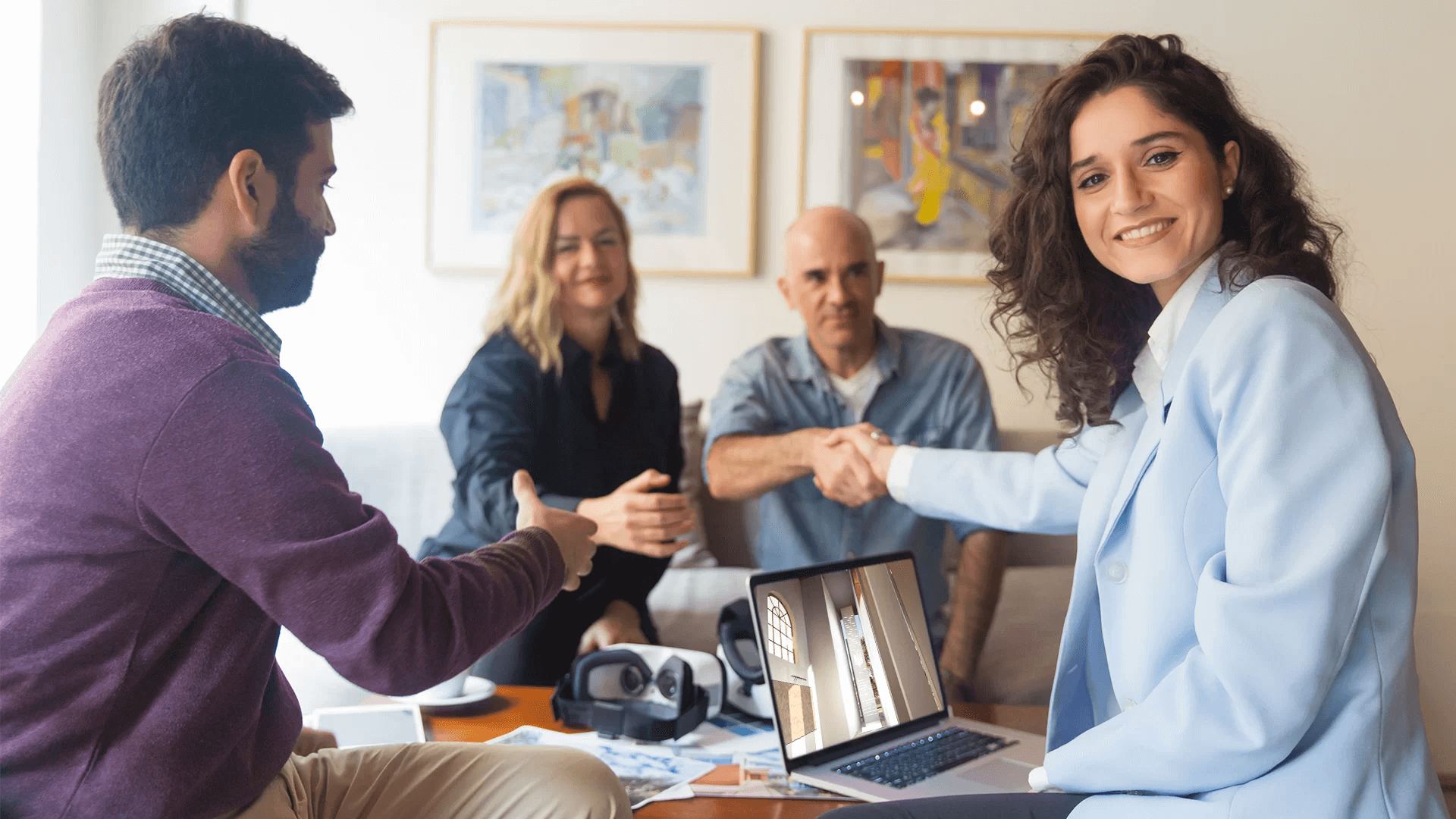 Architects and Clients Making a Deal after a VR Presentation