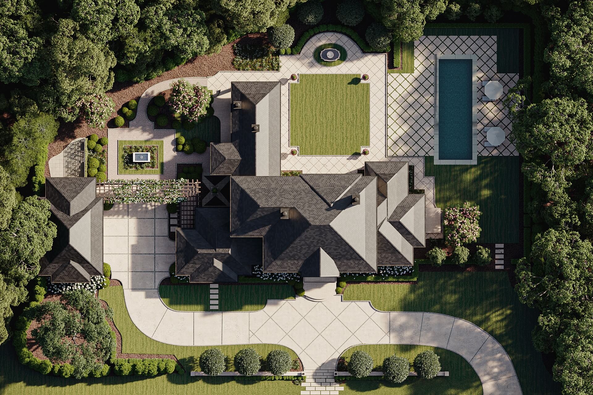 Aerial 3D View of a Luxurious Residence