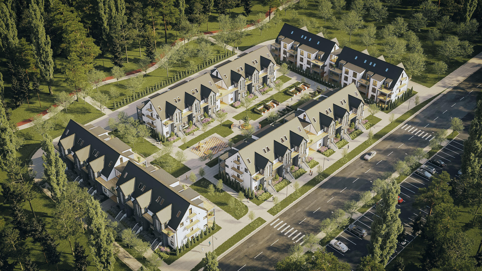 Birds Eye View 3D Rendering of Residential Buildings