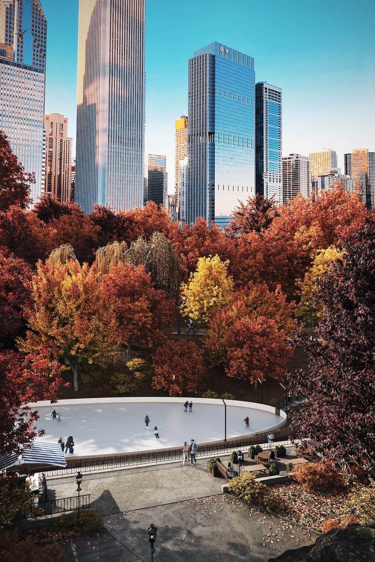 3D Rendering of City Park in Fall