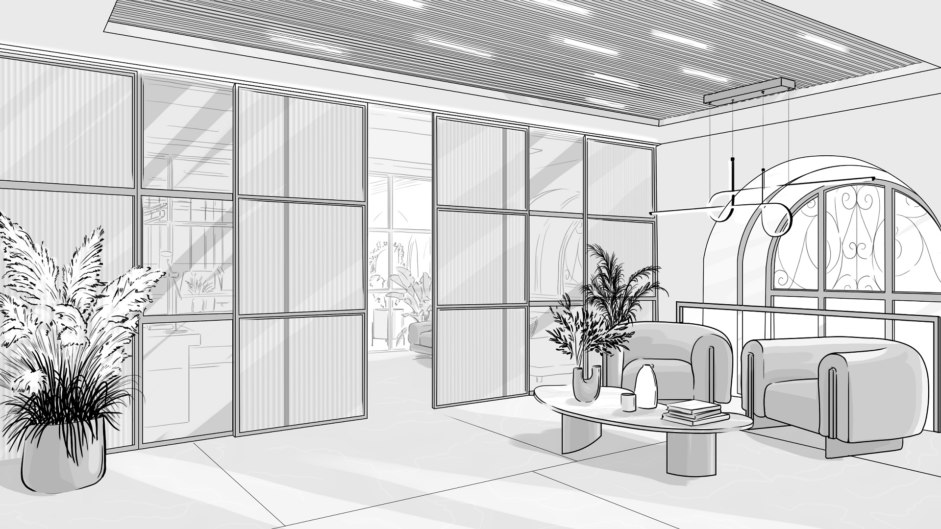 Office lobby with city sketch, Art Print | Barewalls Posters & Prints |  bwc44186317