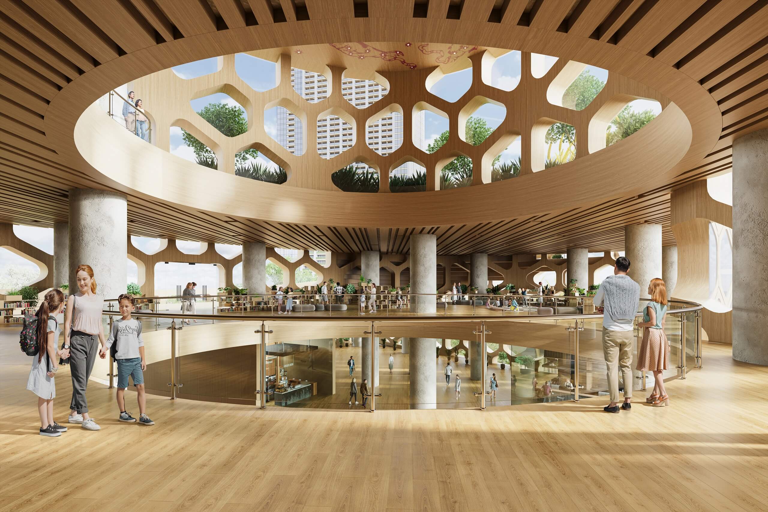 Interior 3D Rendering of a Library