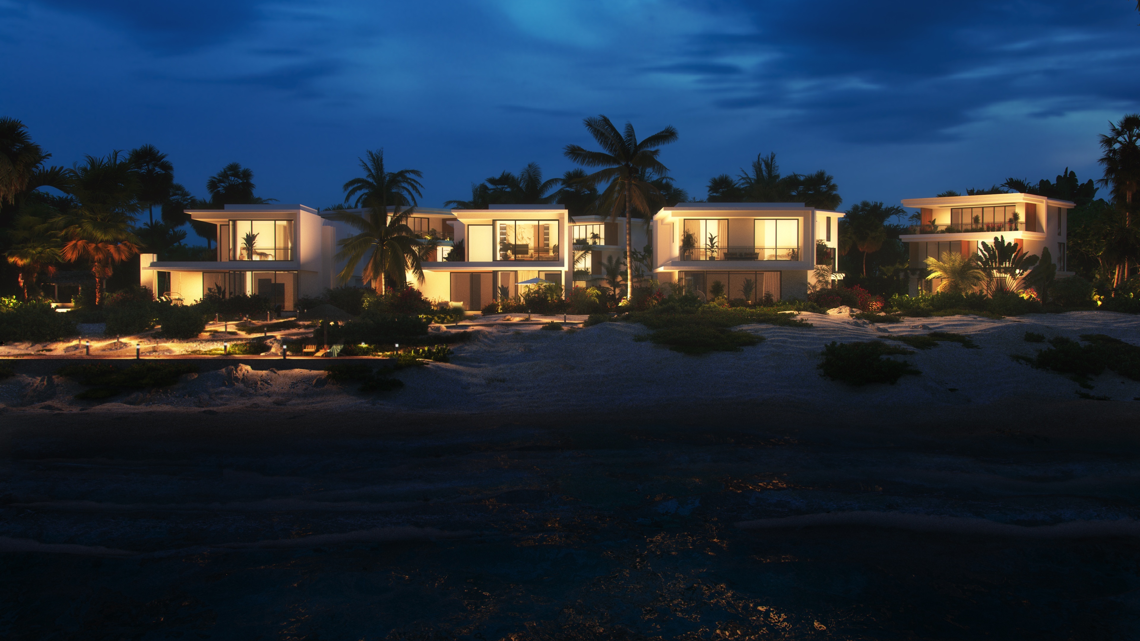 Nighttime Rendering of a Villa on The Turks and Caicos Islands, UK