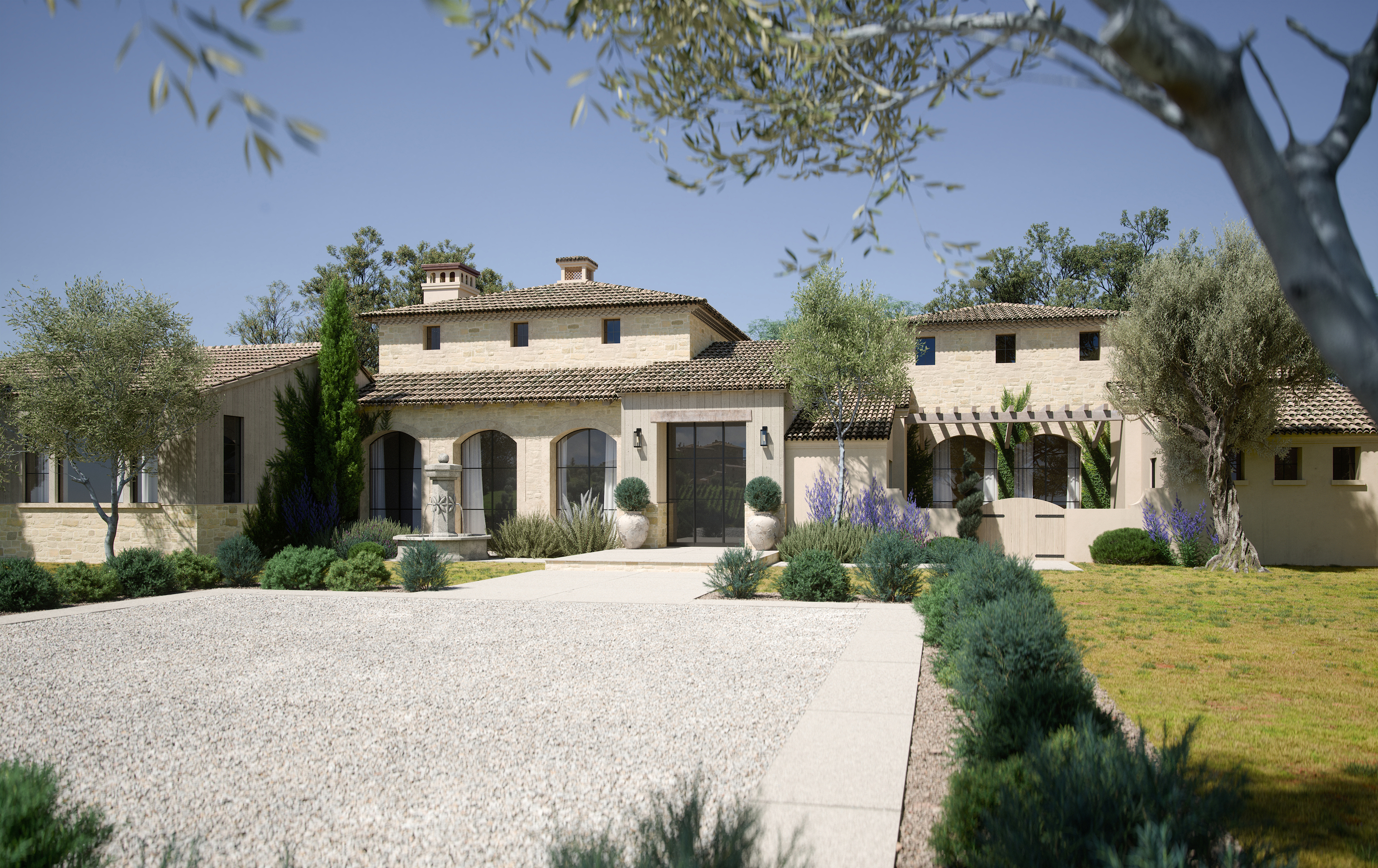 3D Rendering of a Mediterranean Style Villa in Santa Barbara, CA