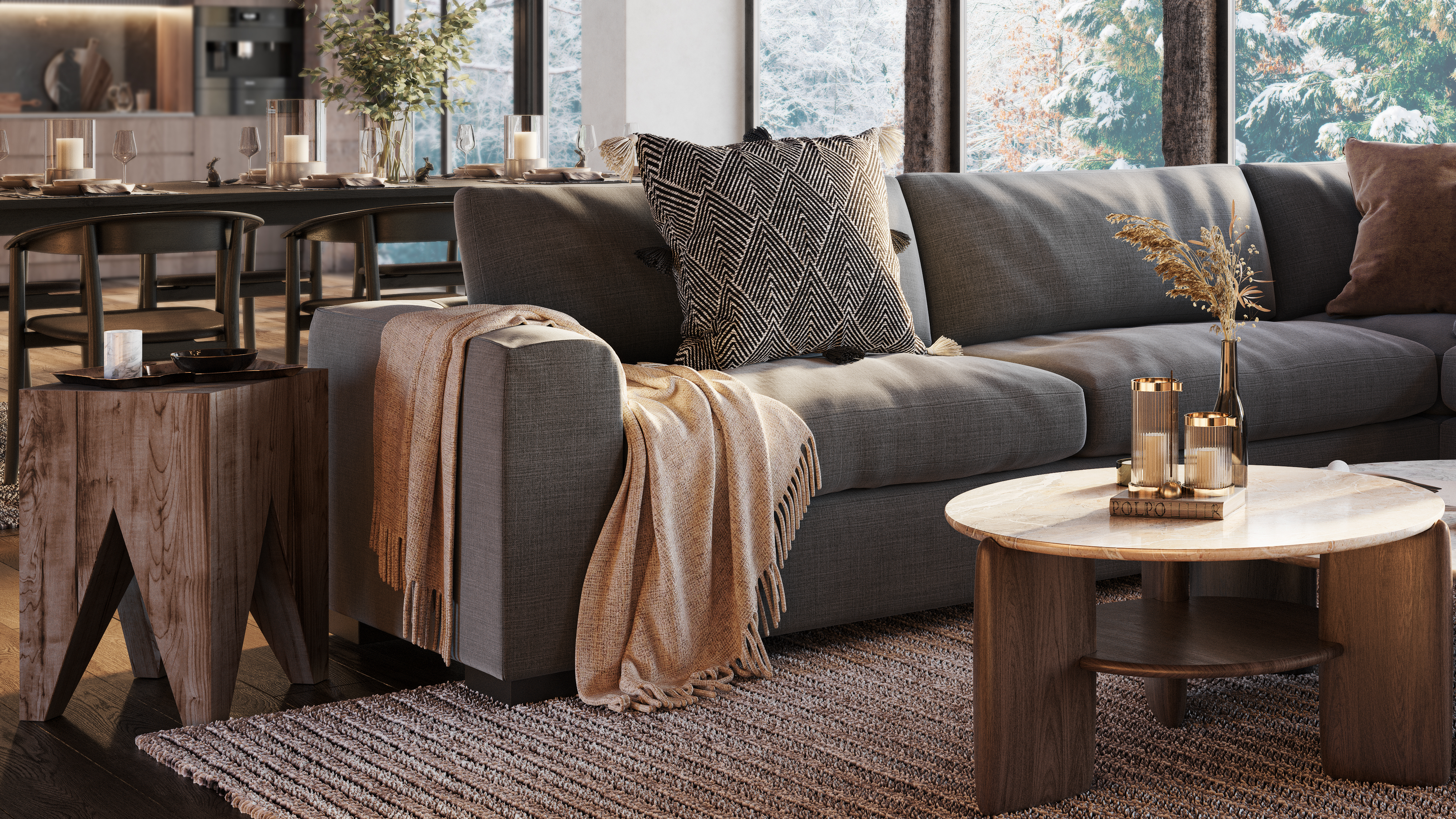 Close-up 3D View of Interior Design