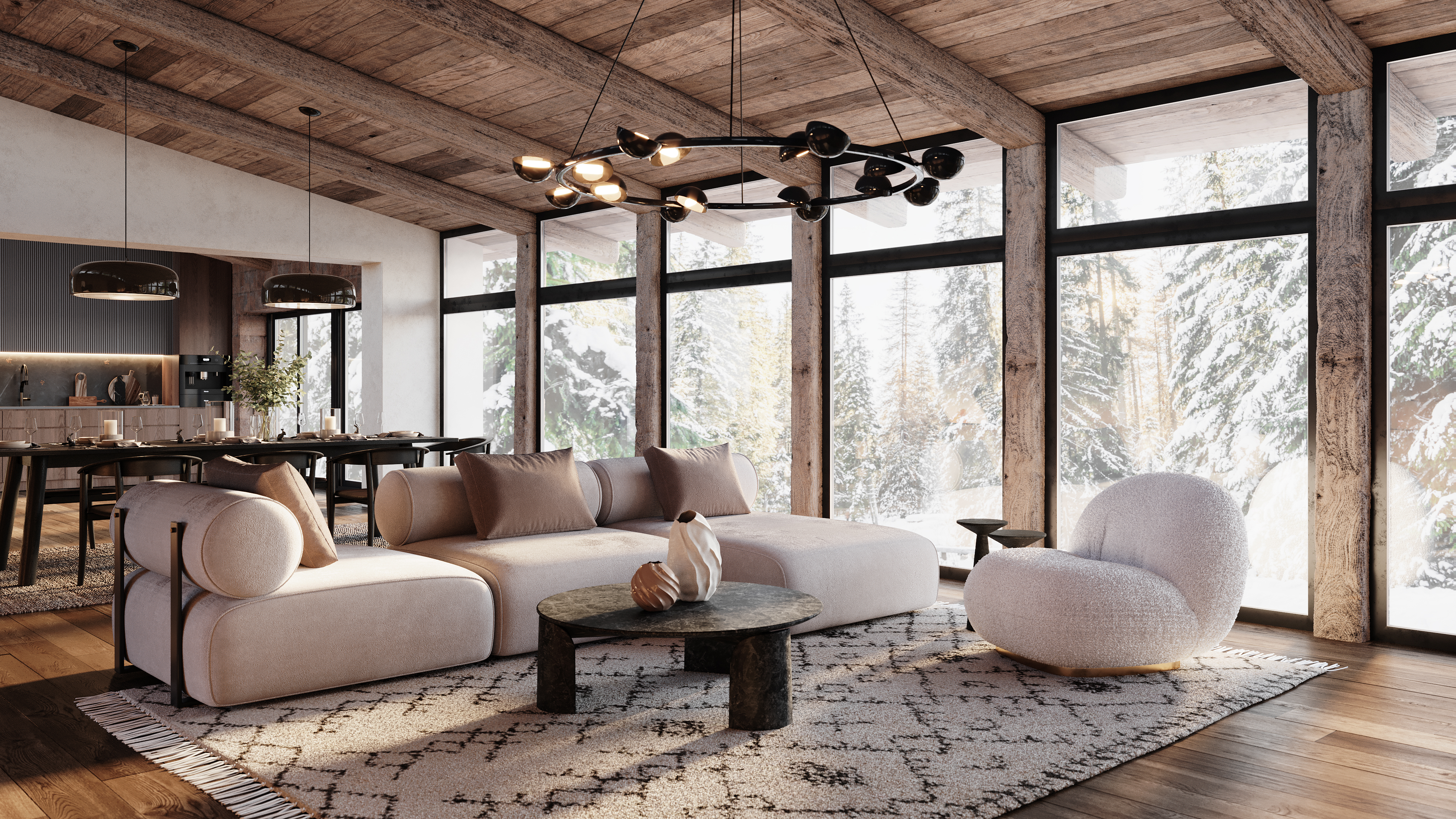 3D Visualization of a Living Room with Modern Furniture