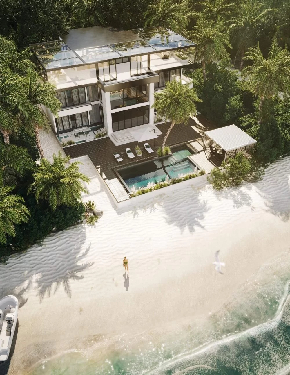 Modern Beach House 3D Aerial View