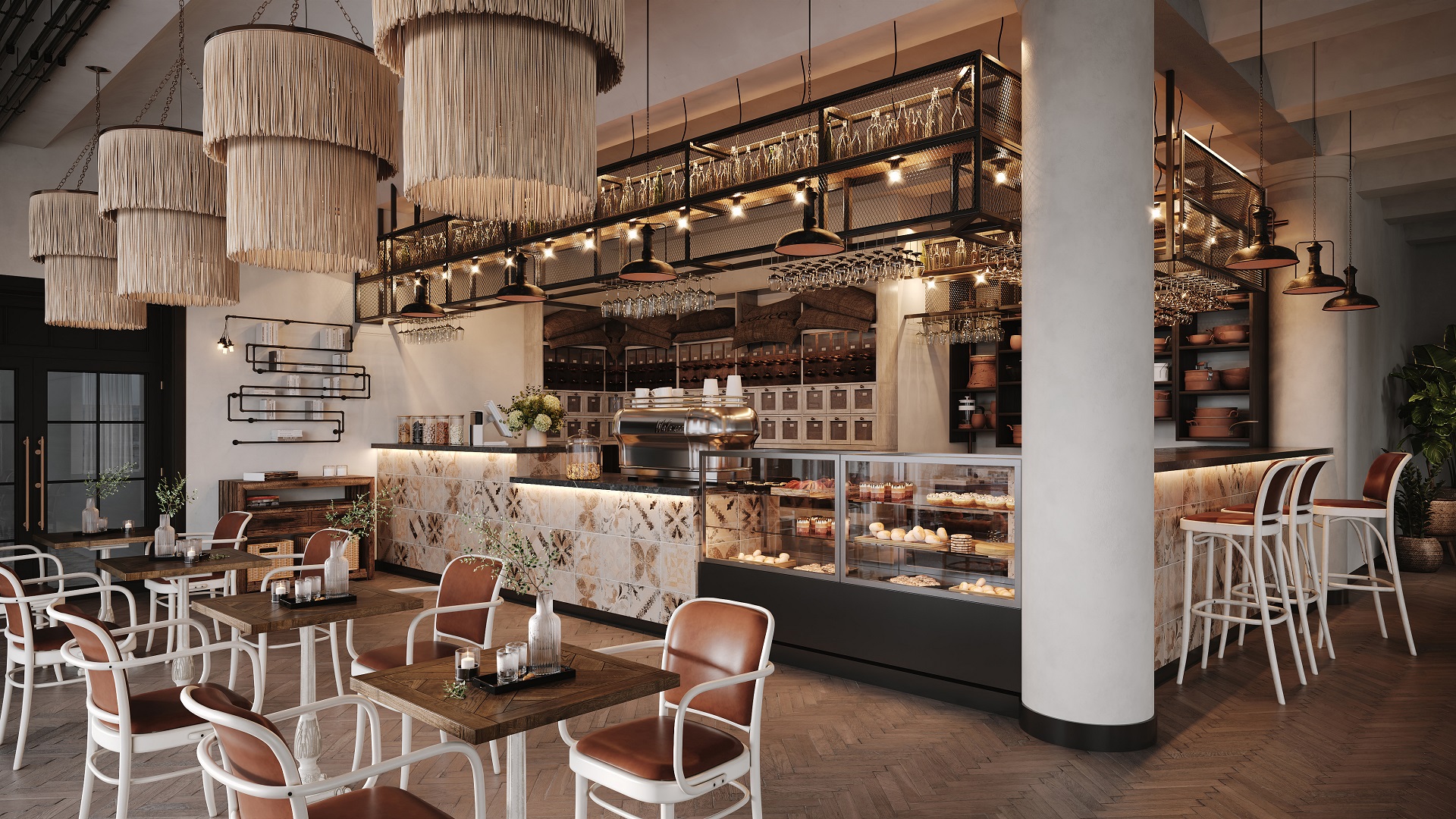 Restaurant Interior 3D Visualization of Finishes Change