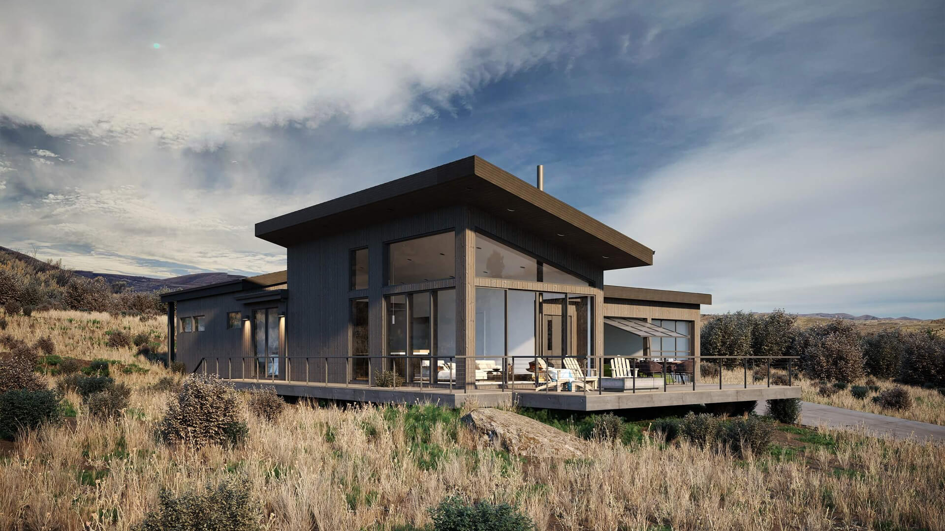 Single-Family House 3D Render in a Prairie Setting