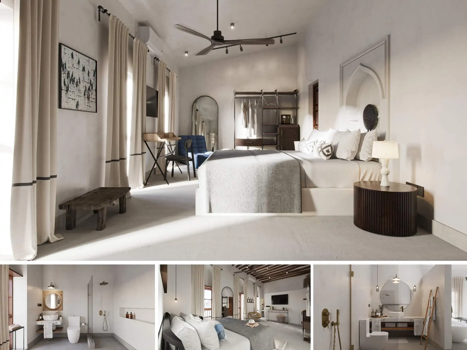 Collection of 3D renders showcasing cgi services results for hotel interior design