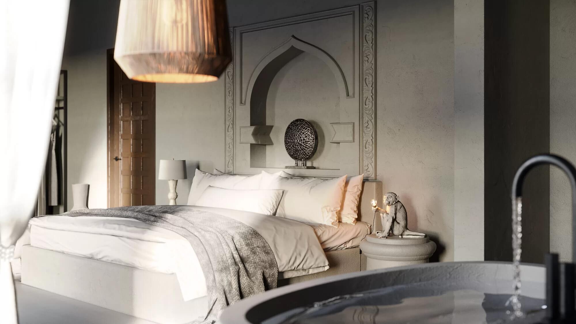 Bedroom Interior 3D Rendering for a Hotel in Zanzibar