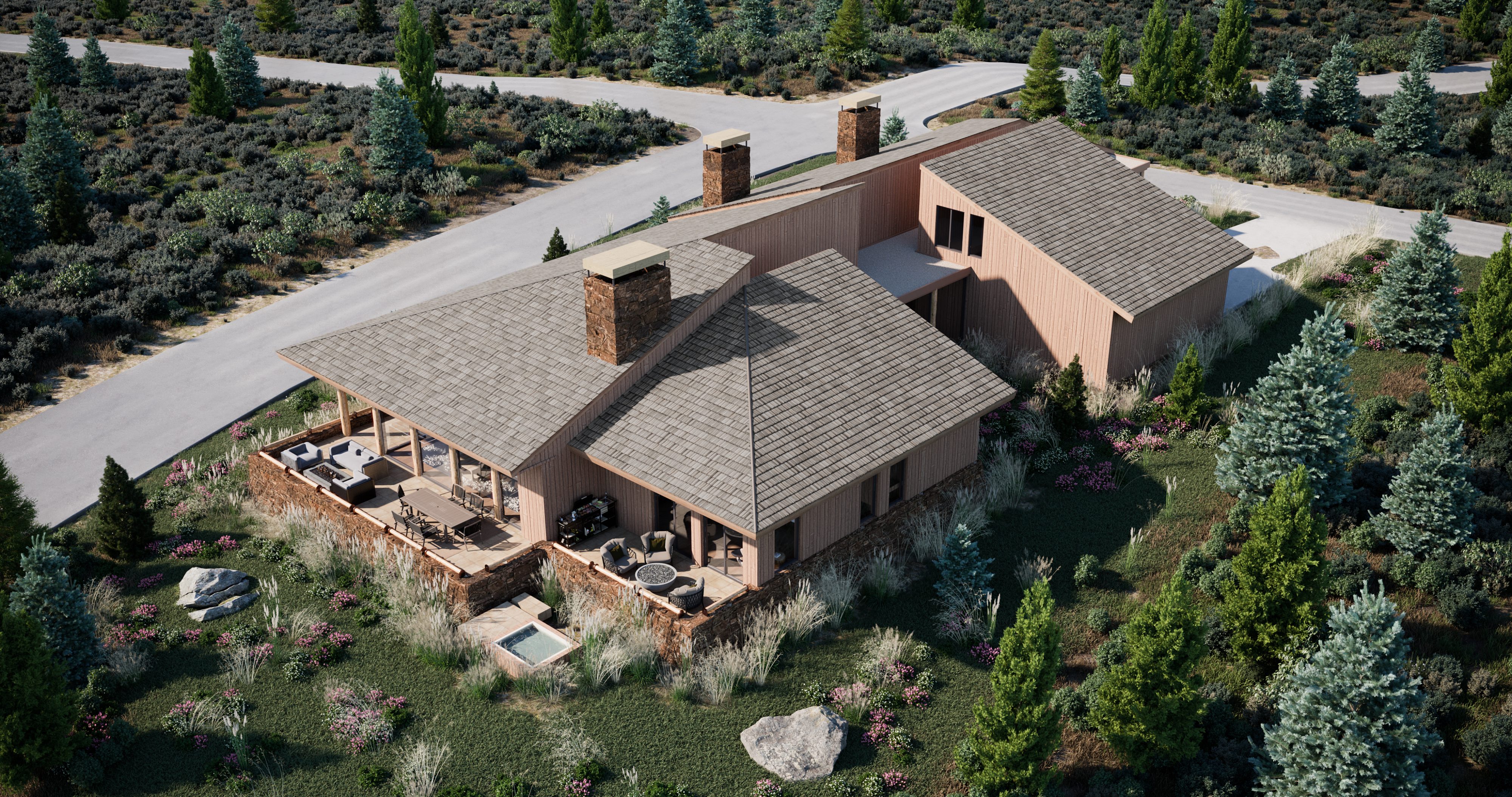Bird-eye View 3D Rendering of a House