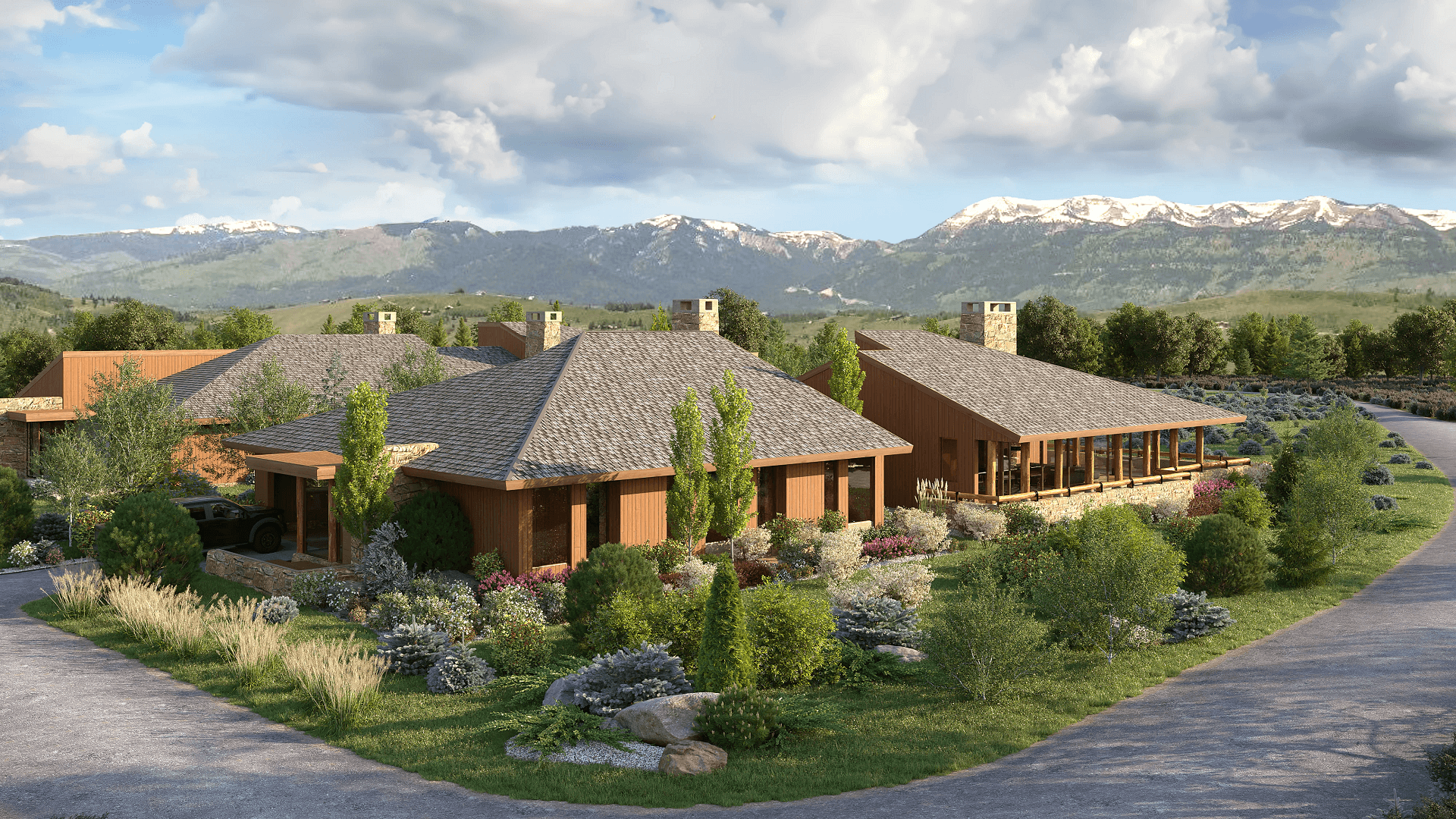3D Architecture Rendering of a Mountain Resort