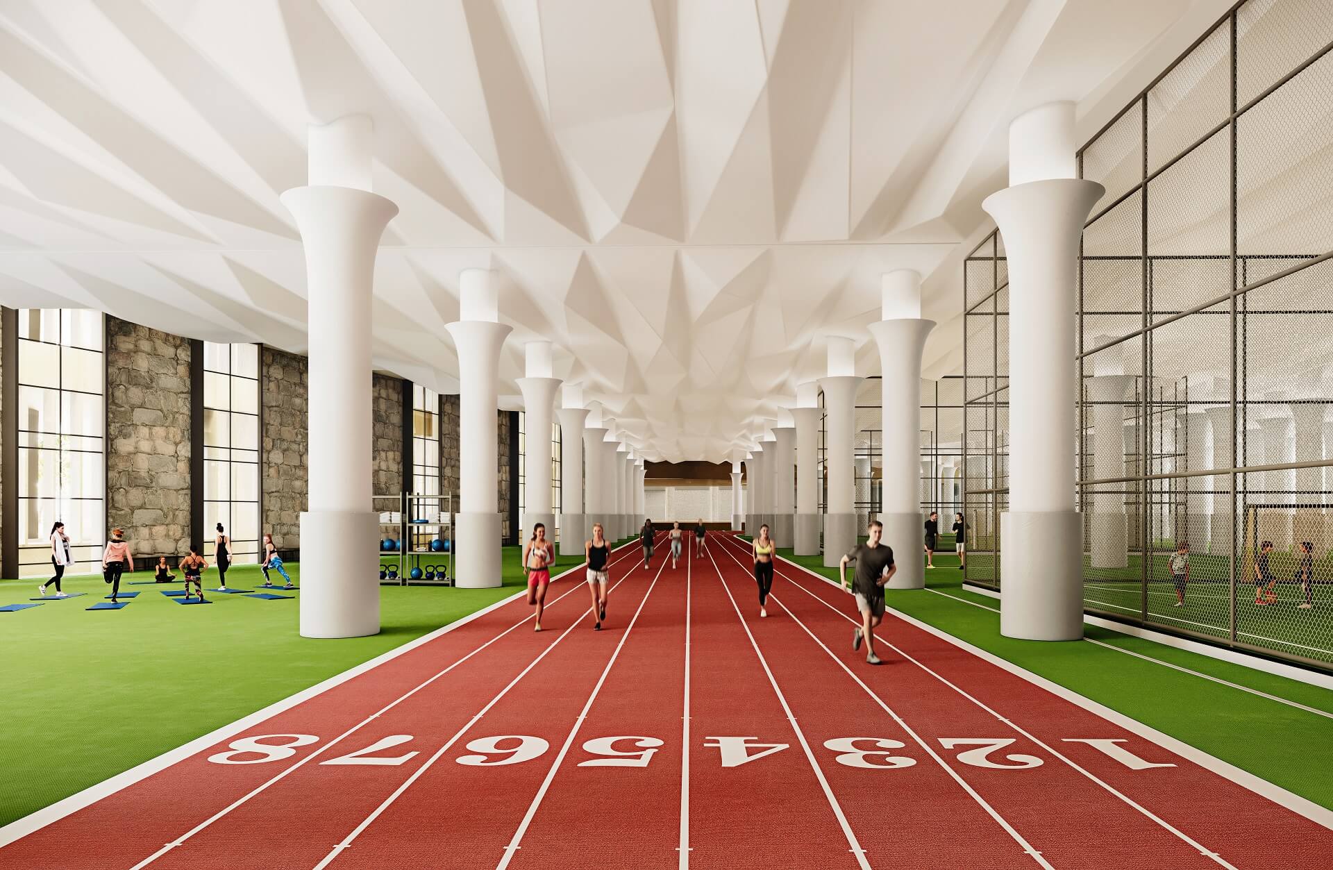 Sports Facilities 3D Rendering with People