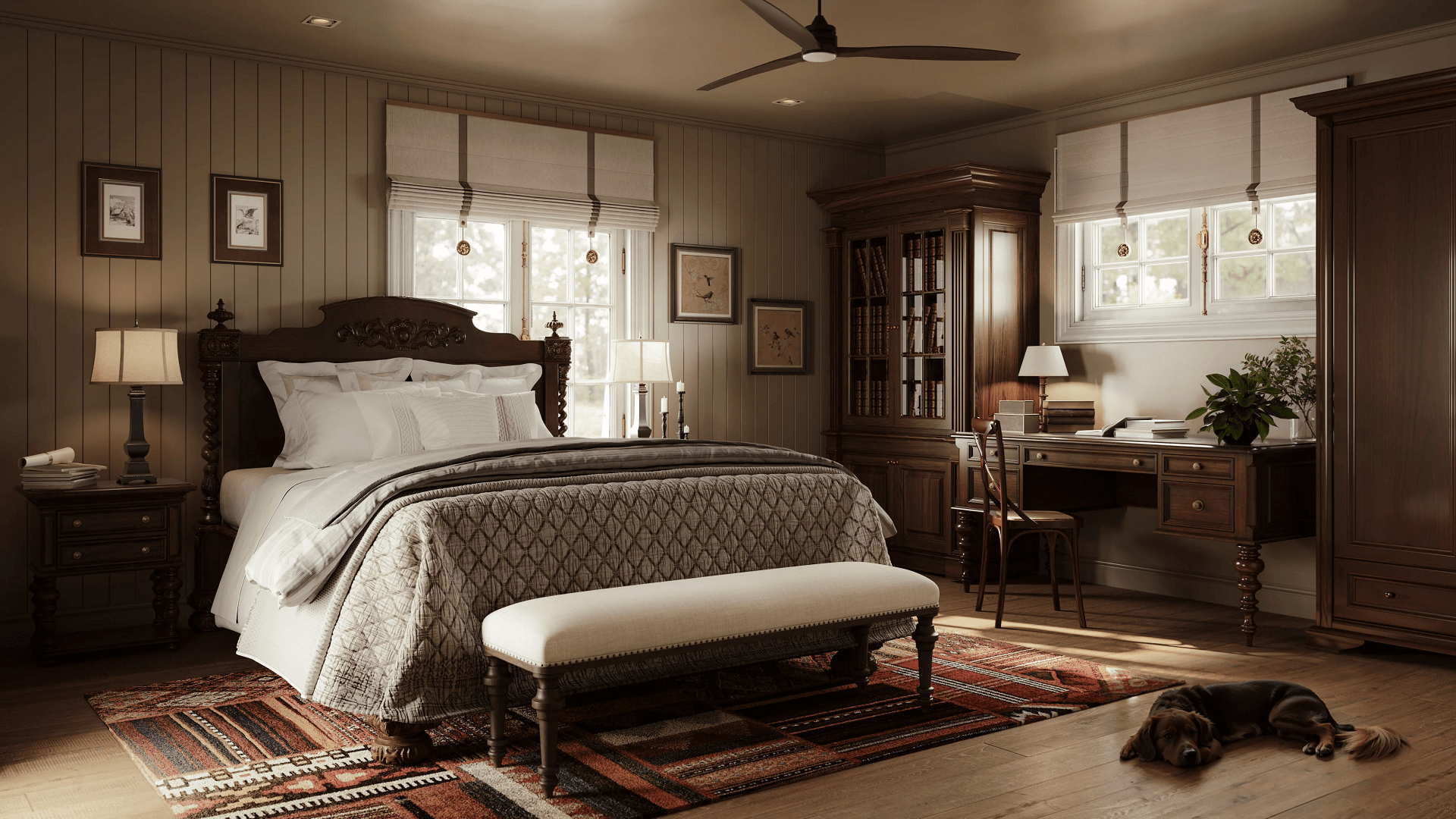 Interior 3D Rendering of a Classic Bedroom