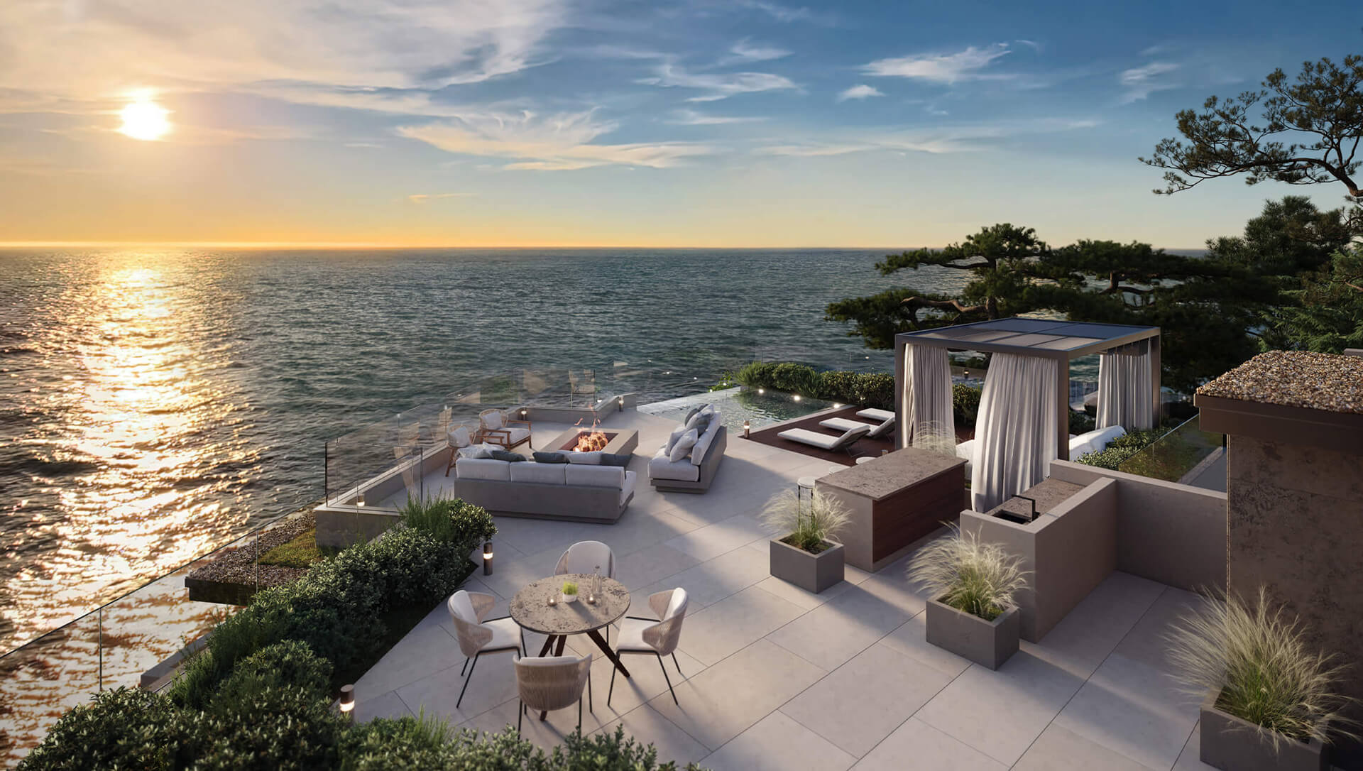 Rooftop Terrace Over an Ocean 3D Rendering