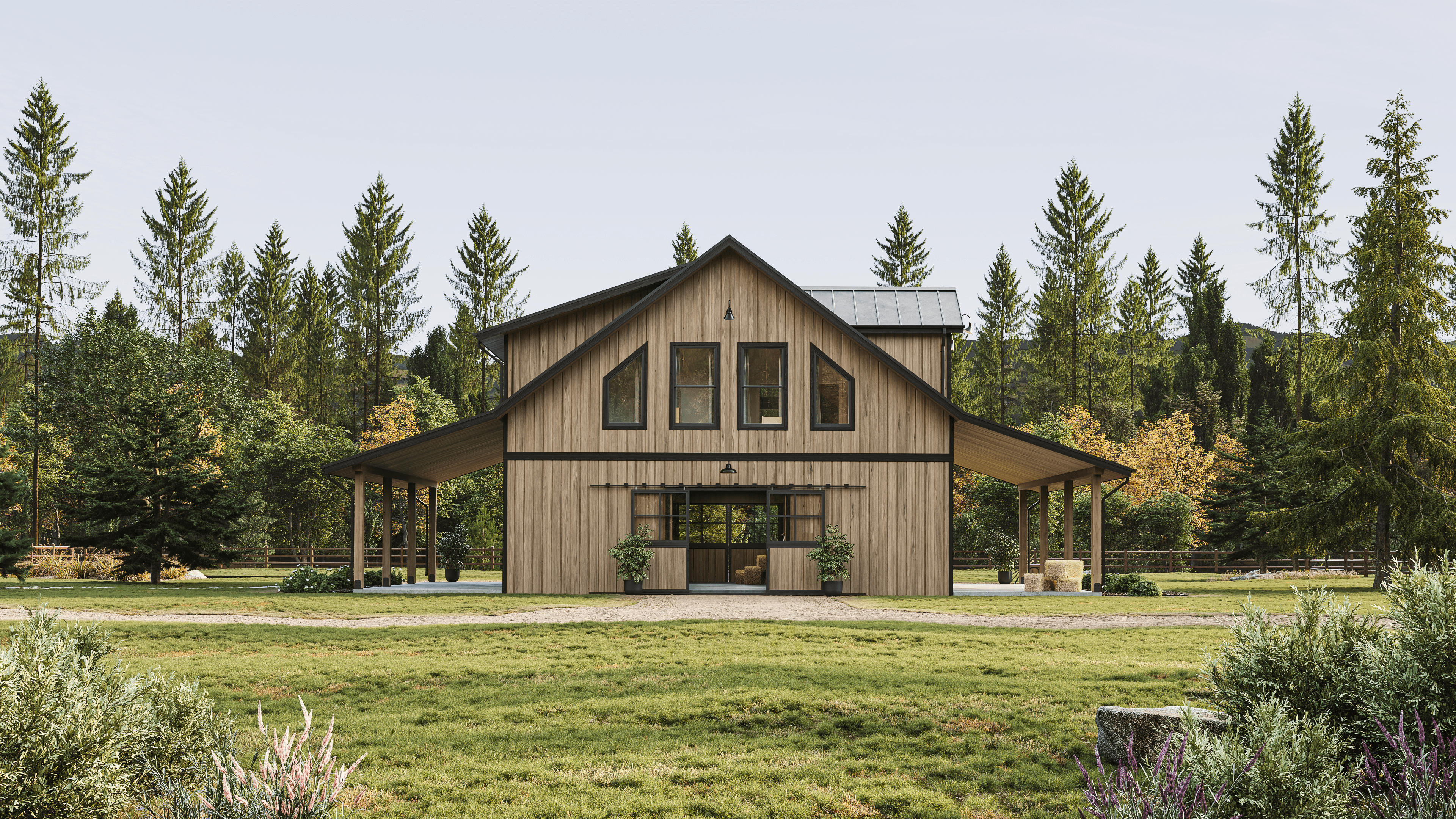 Barndominium Front View Exterior CGI