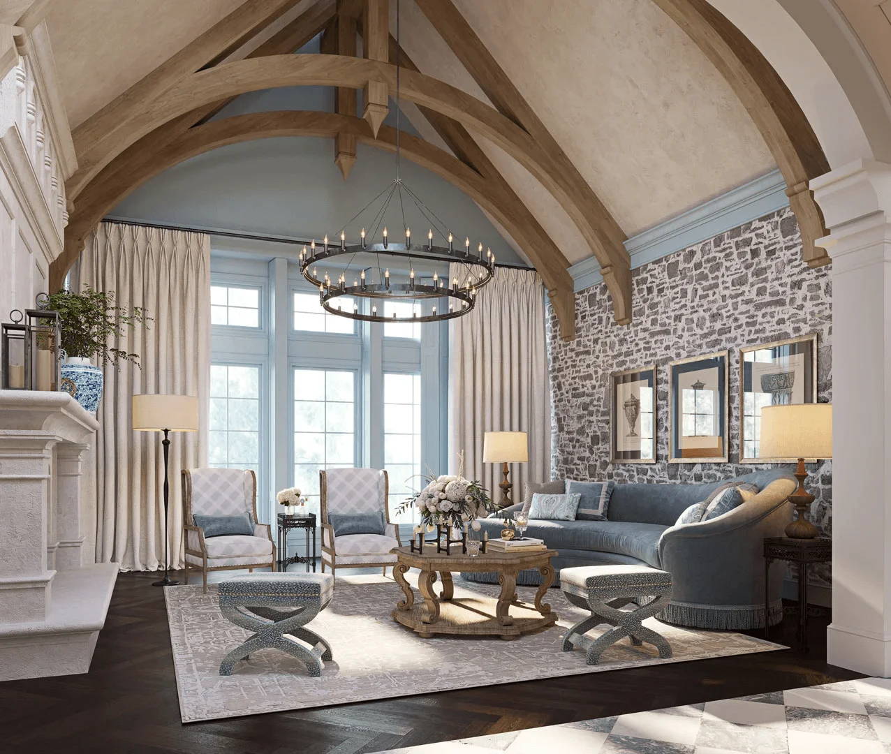 Traditional Living Room Interior Rendering