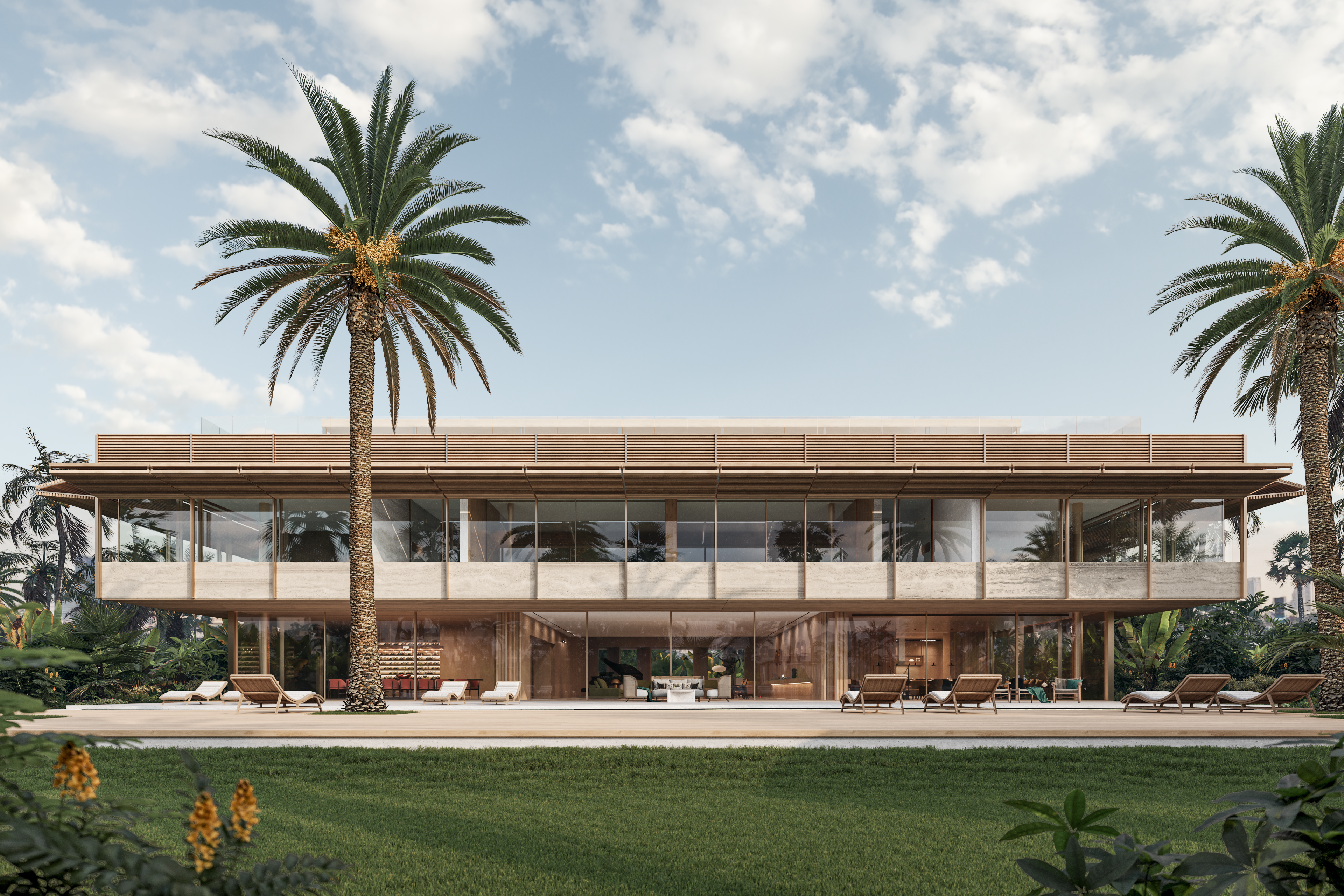 Exterior 3D Render of a Waterfront Villa in Dubai