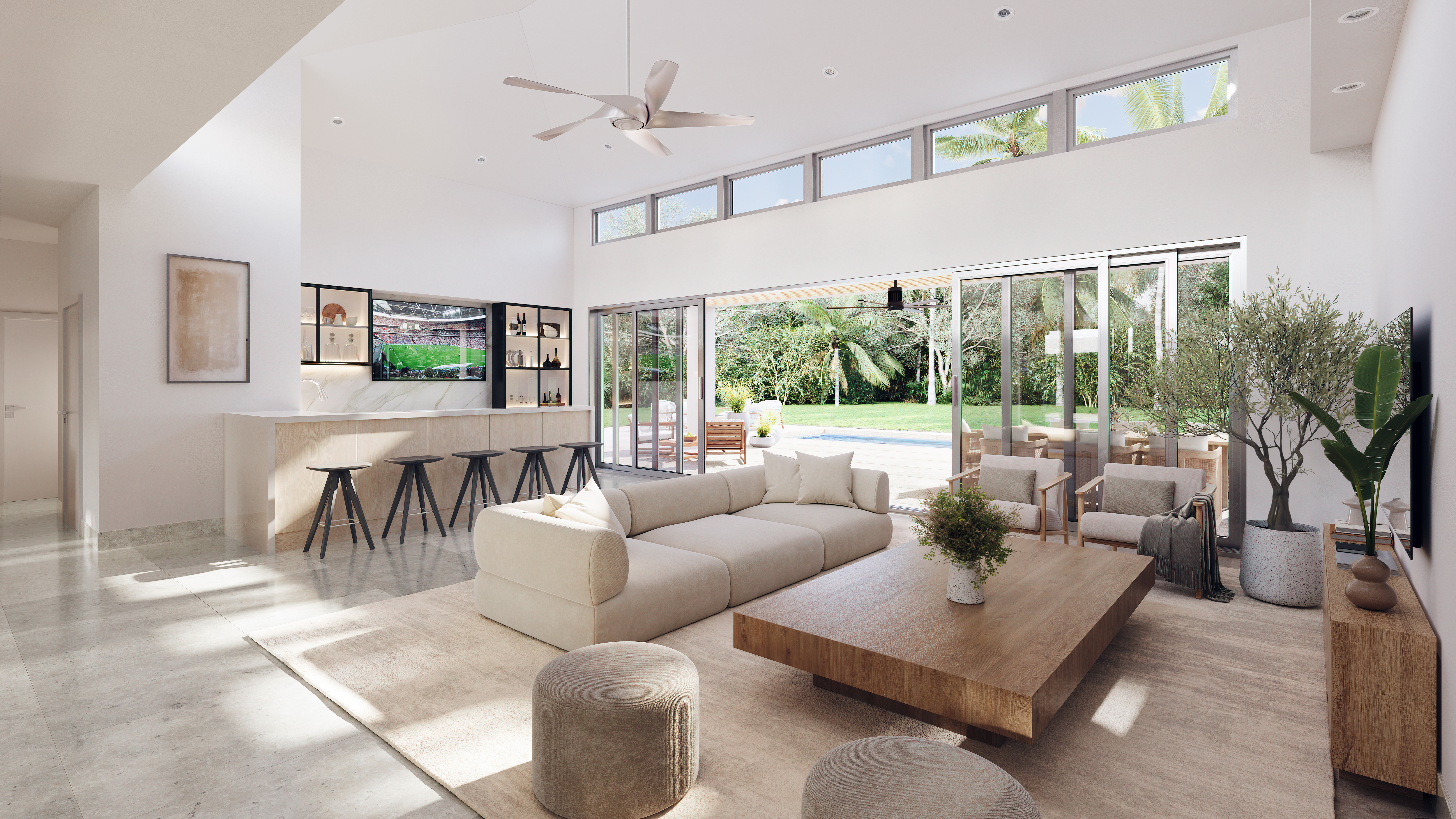 Interior 3D Render of a Spacious Living Room