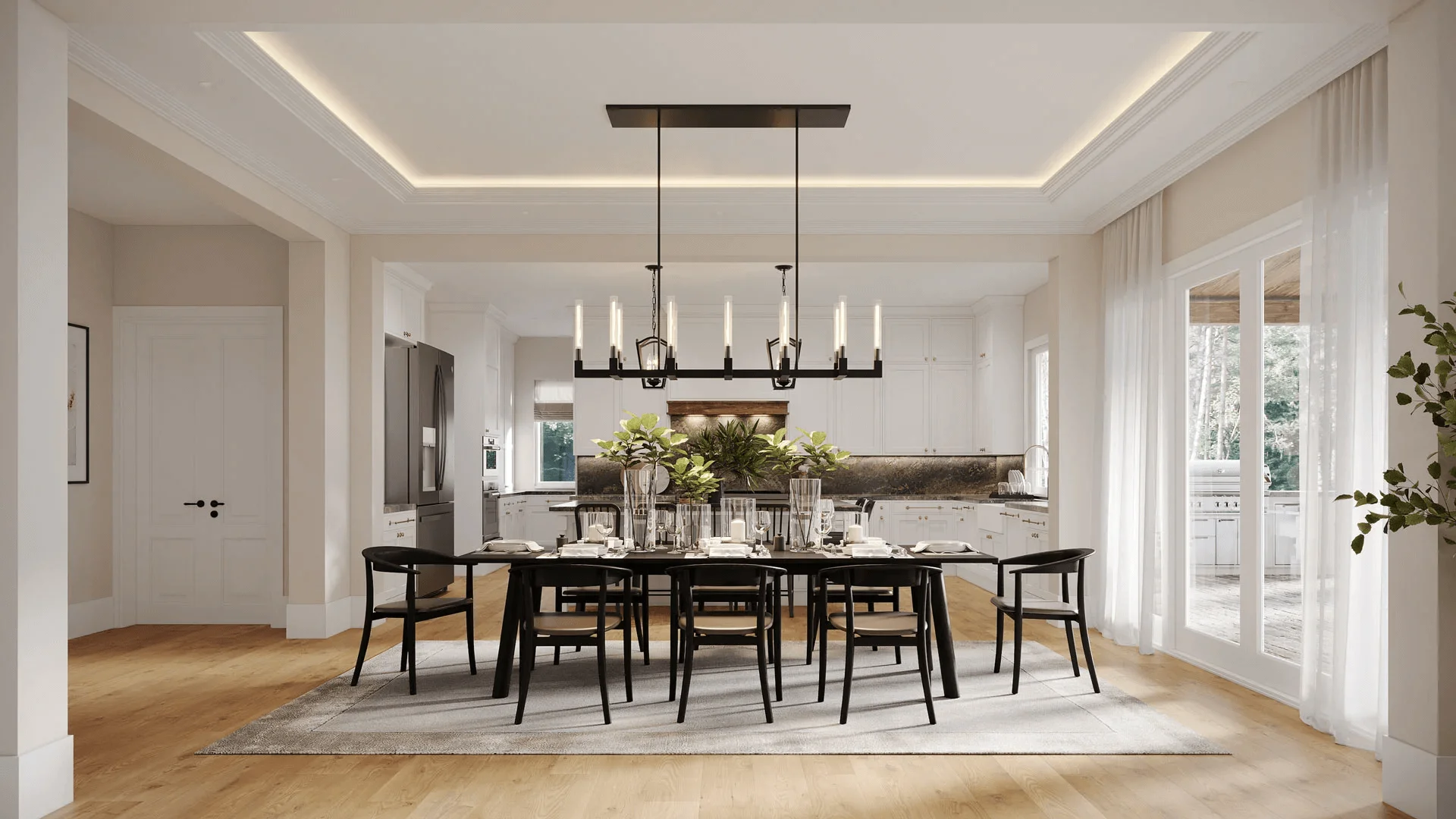 Transitional Dining Room 3D Rendering