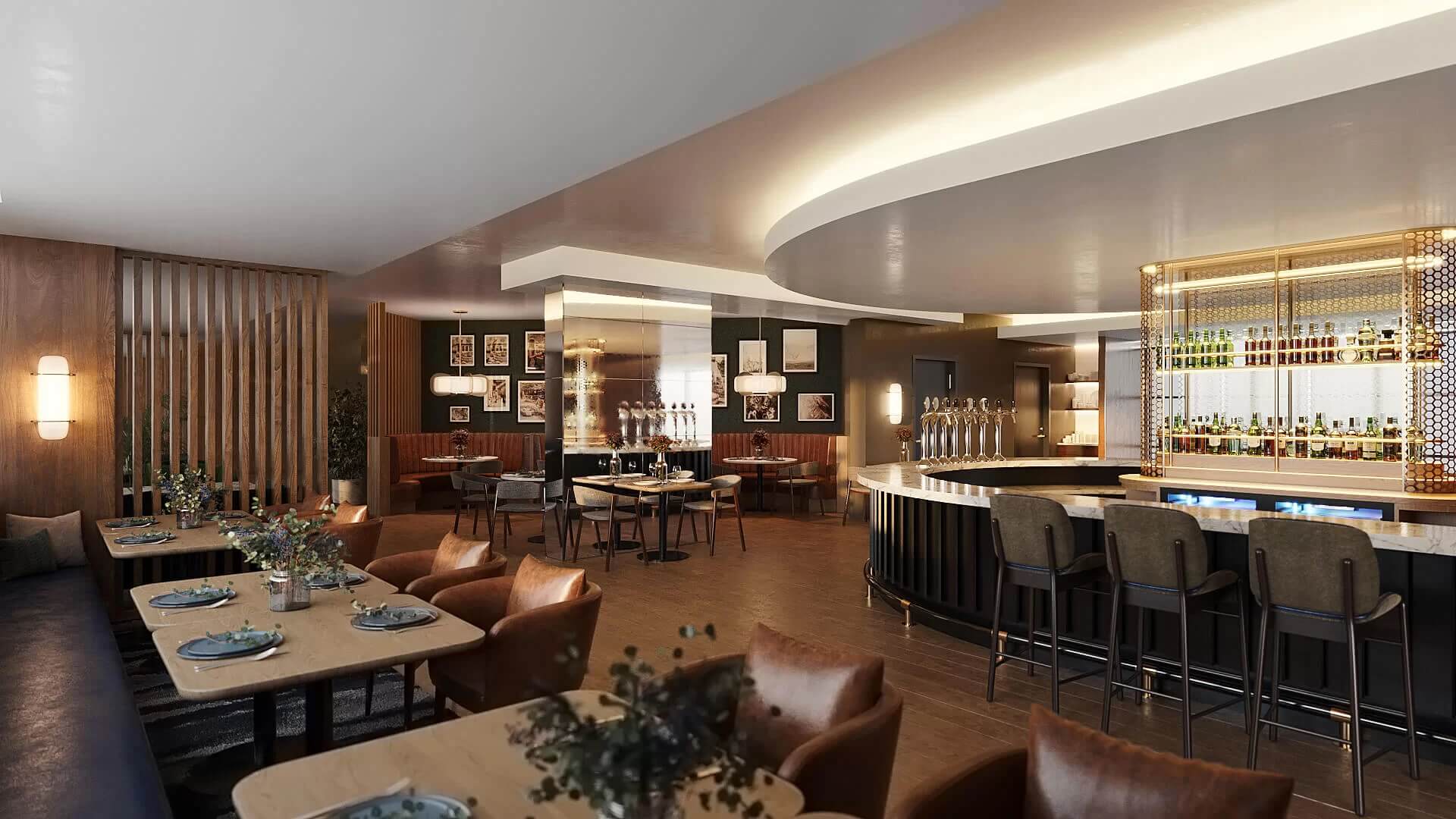 Elegant Restaurant Interior 3D Rendering