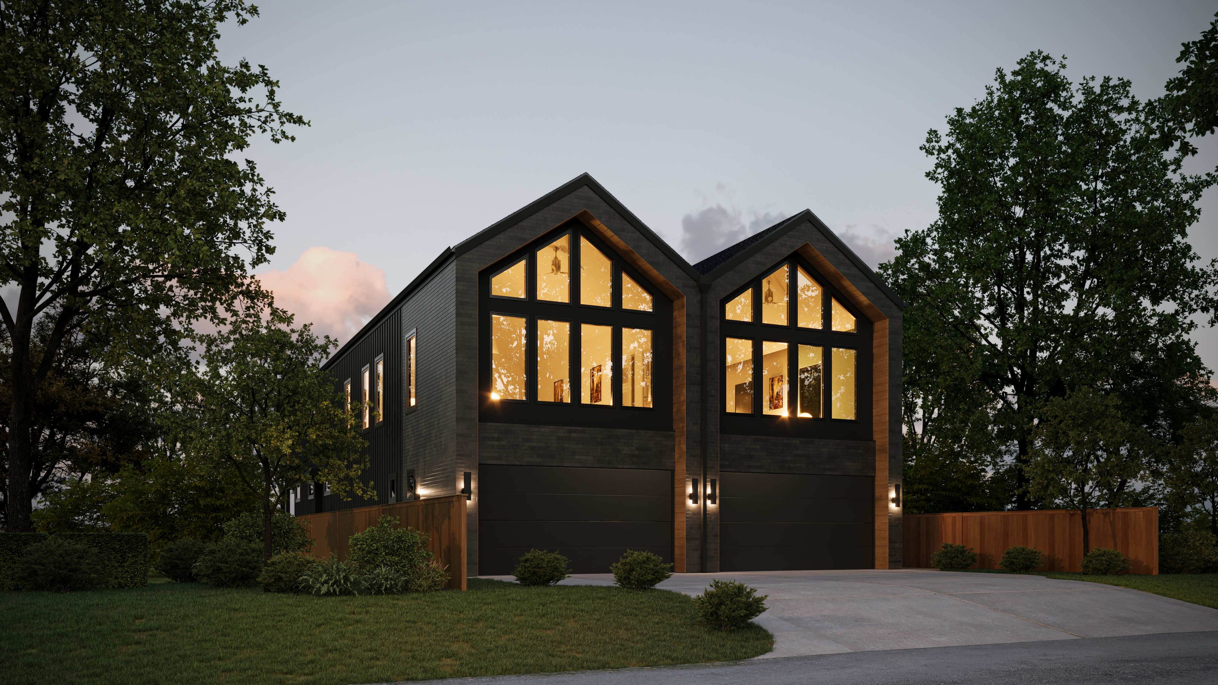 3D Rendering of a Contemporary Twin-Gable House