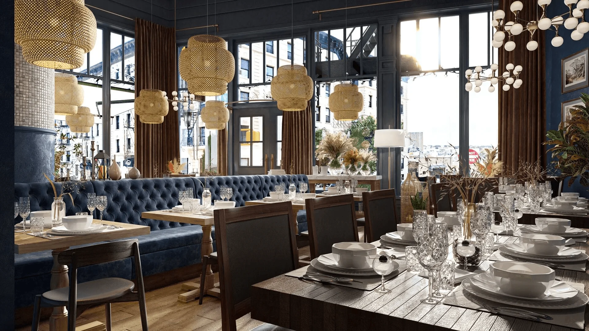 Restaurant Interior Rendering: Angle View