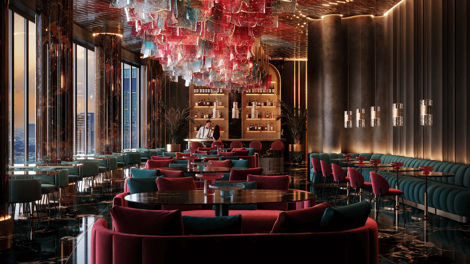 Luxury Restaurant Interior 3D Rendering