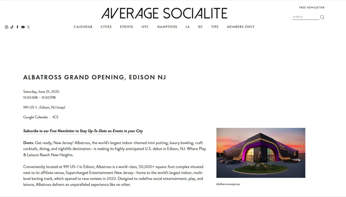 A 3D exterior rendering of Albatross included in an event listing by Average Socialite