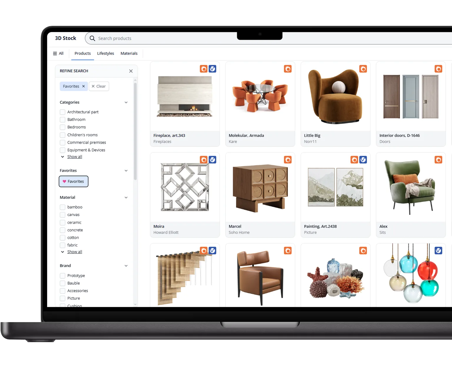Collection of 3D models to be used for rendering 3D virtual tours
