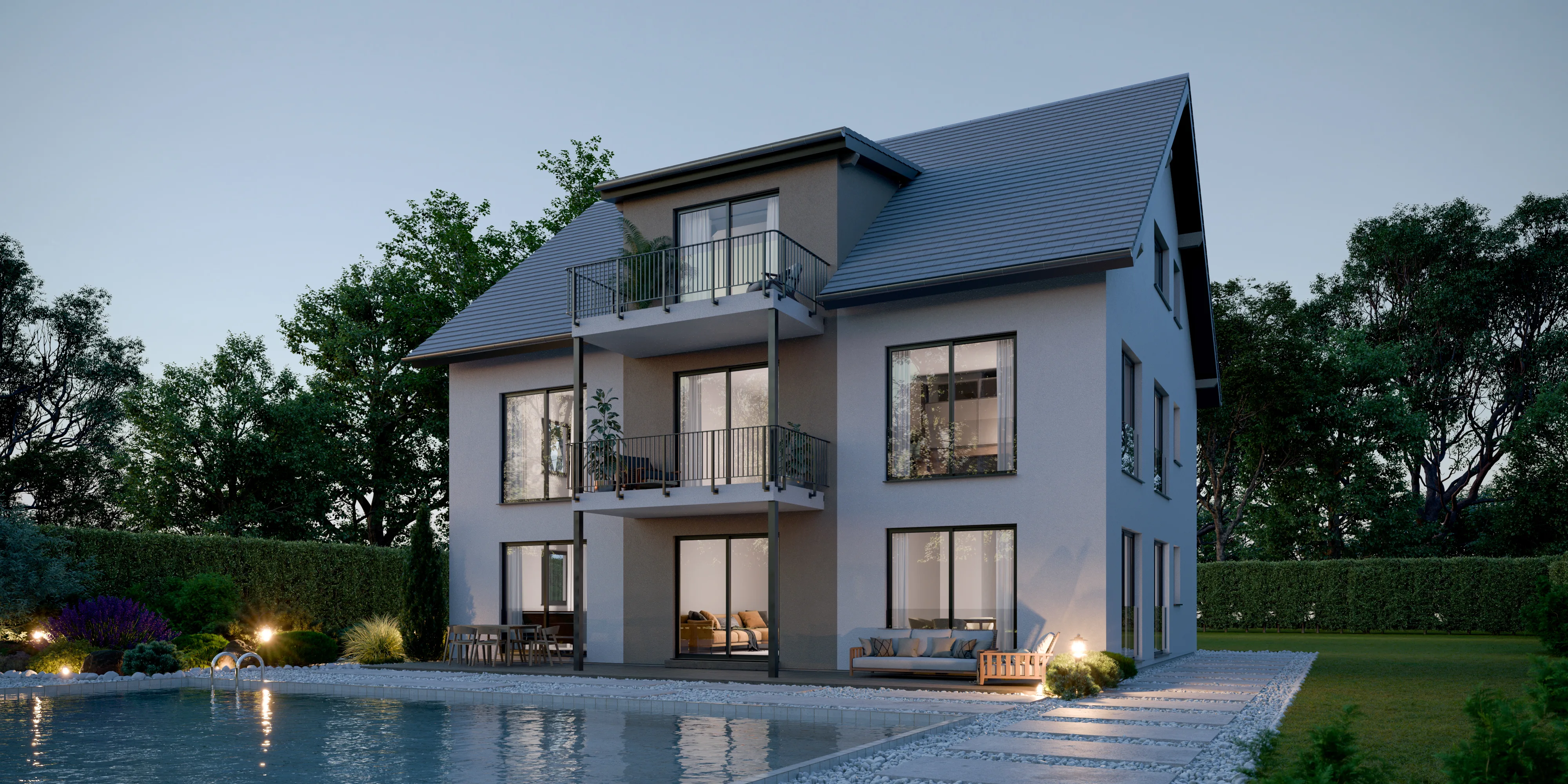 Modern house 3D rendering project