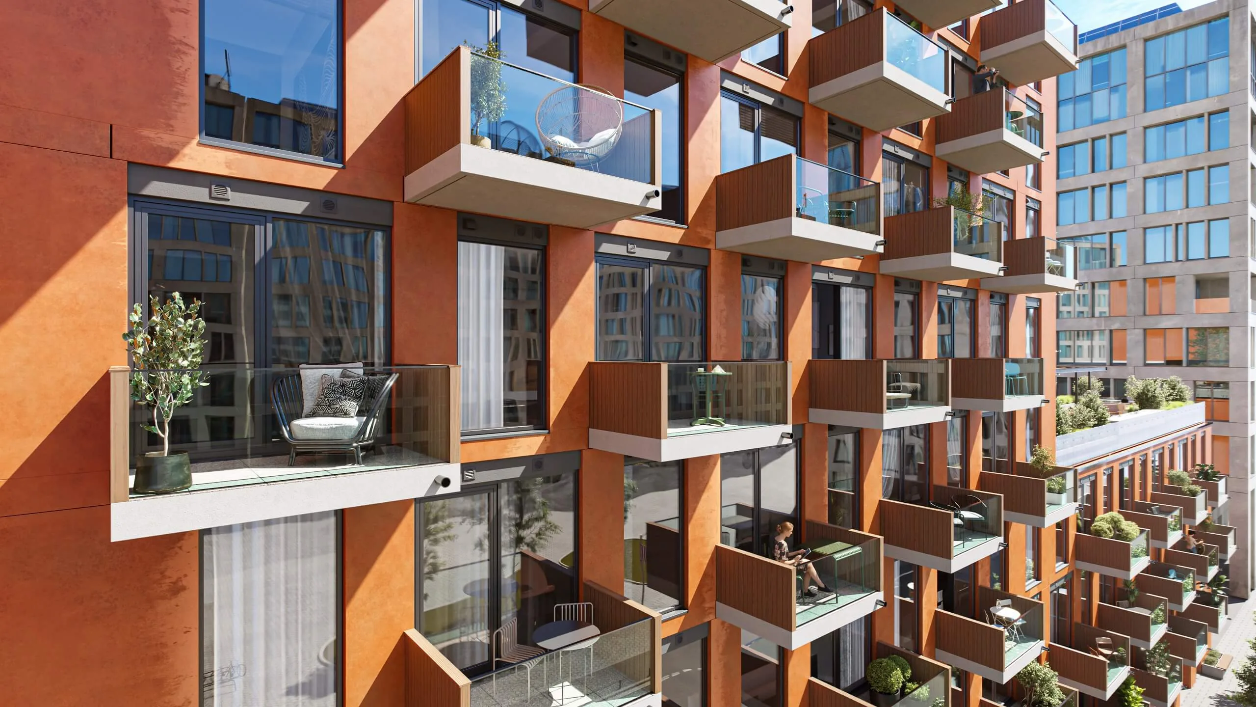 3D Rendering of Modern Apartment Lifestyle Balconies