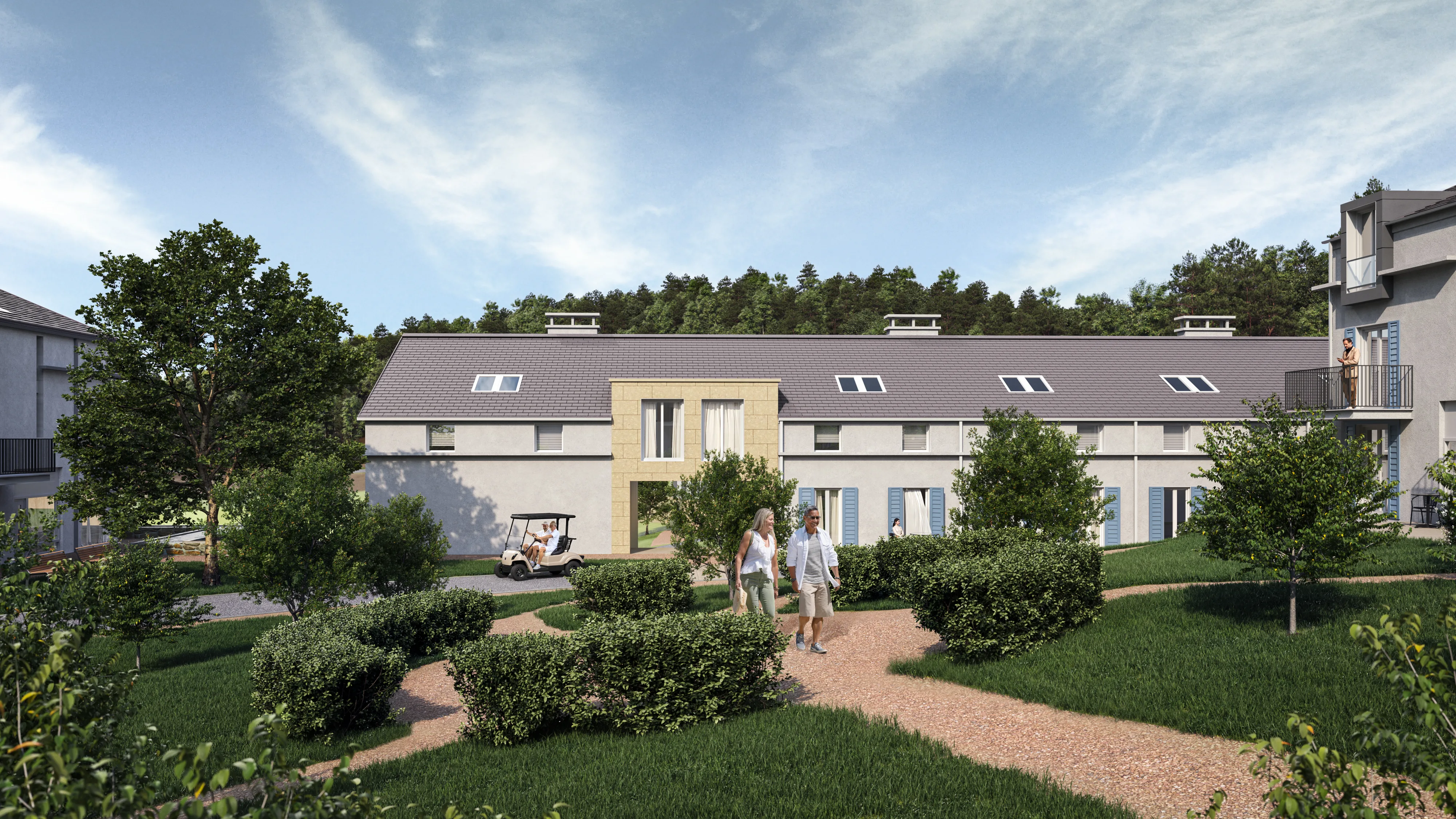 Courtyard Rendering of Luxury Serviced Golf Residences in France