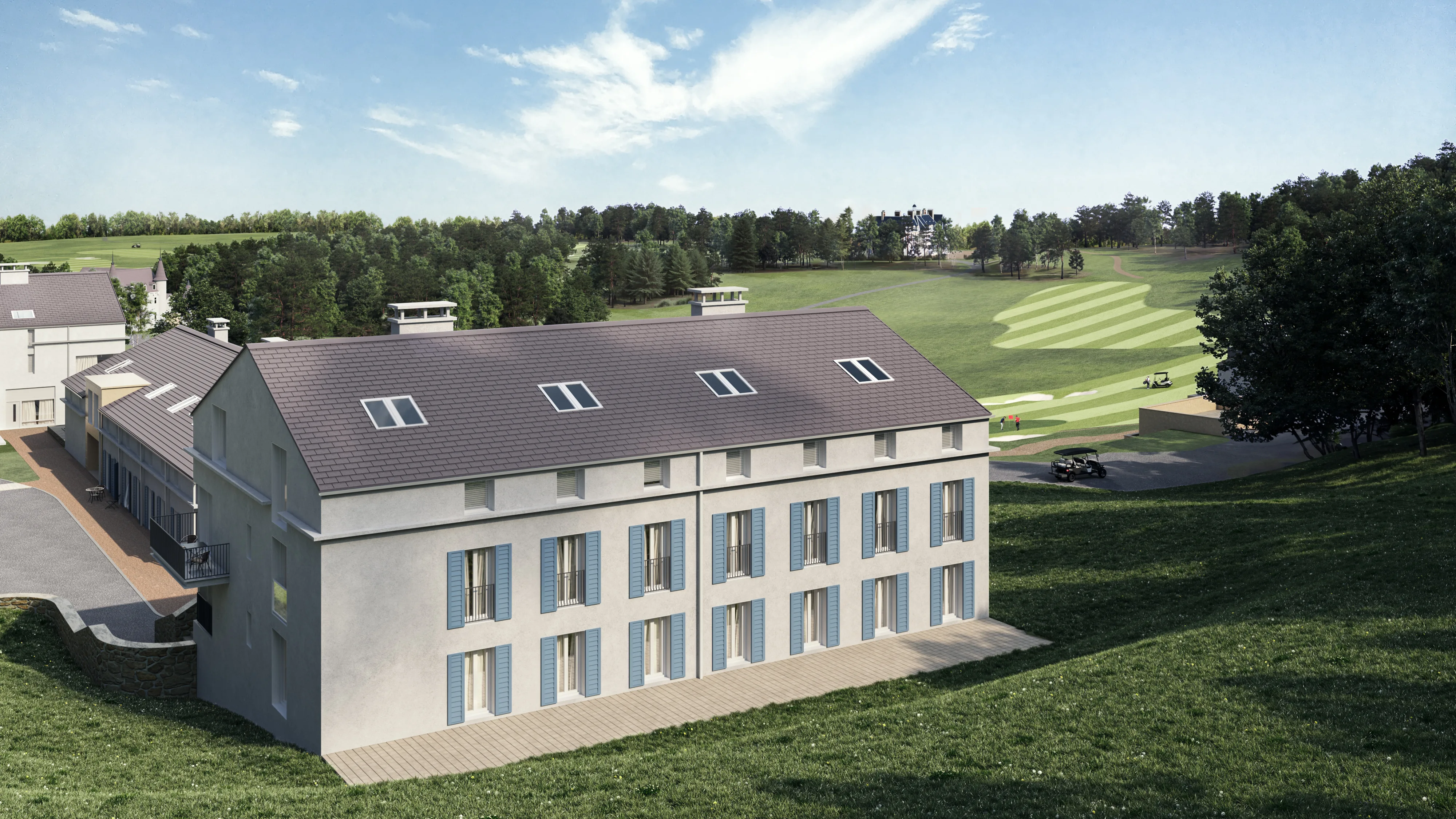 3D Rendering of Golf Apartments Overlooking a Golf Course in Central France