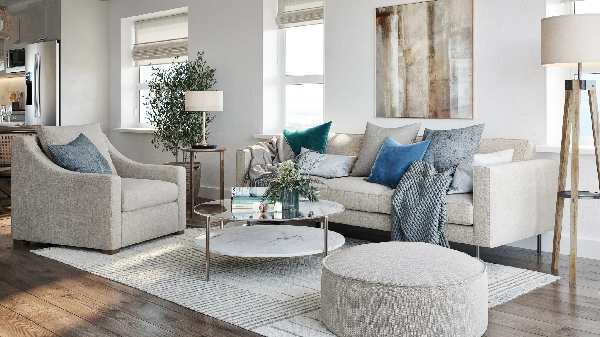 Living room rendering for a Montreal appartment project