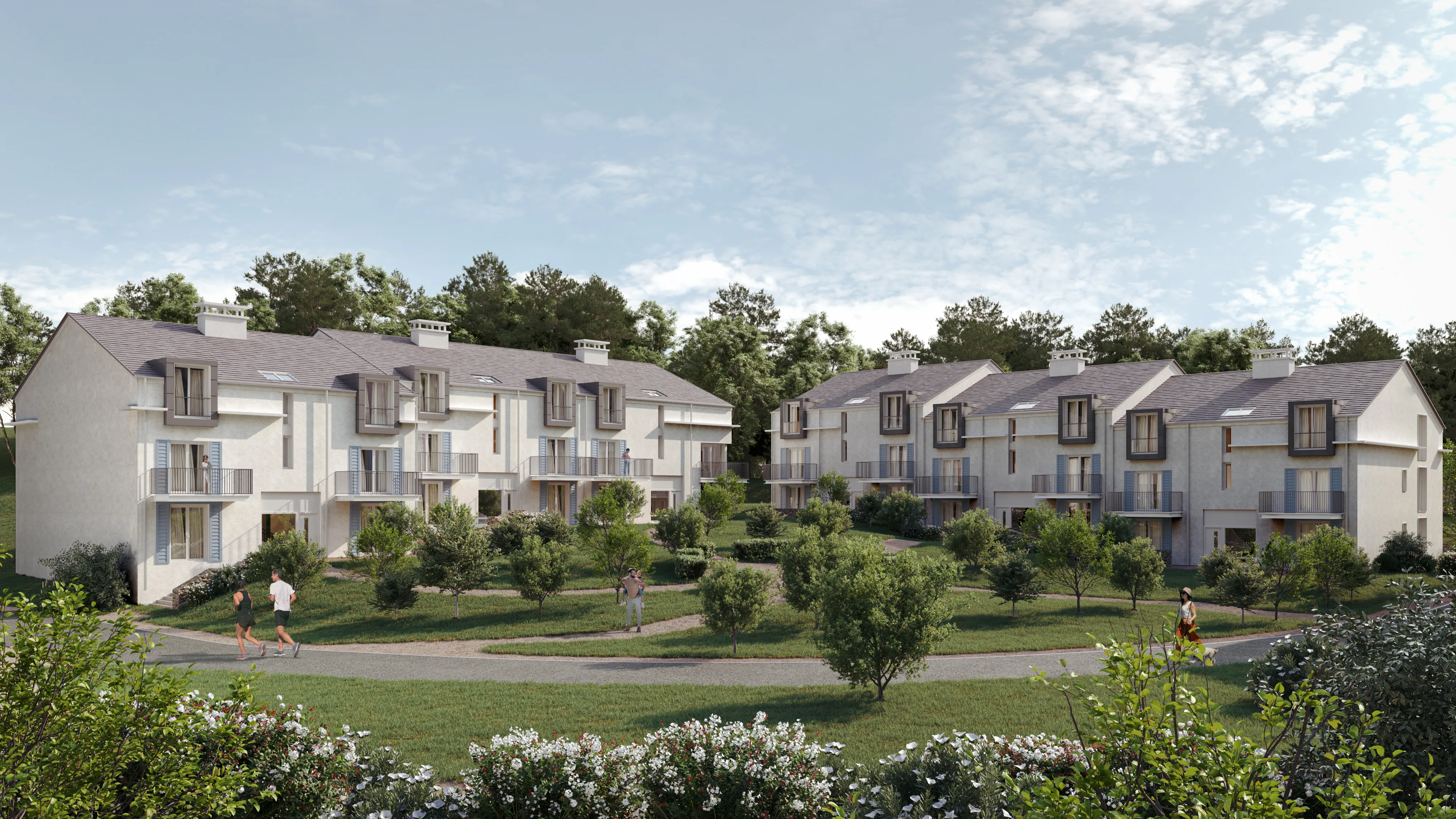 CGI of Premium Hotel Apartment Buildings with Resort Grounds in France