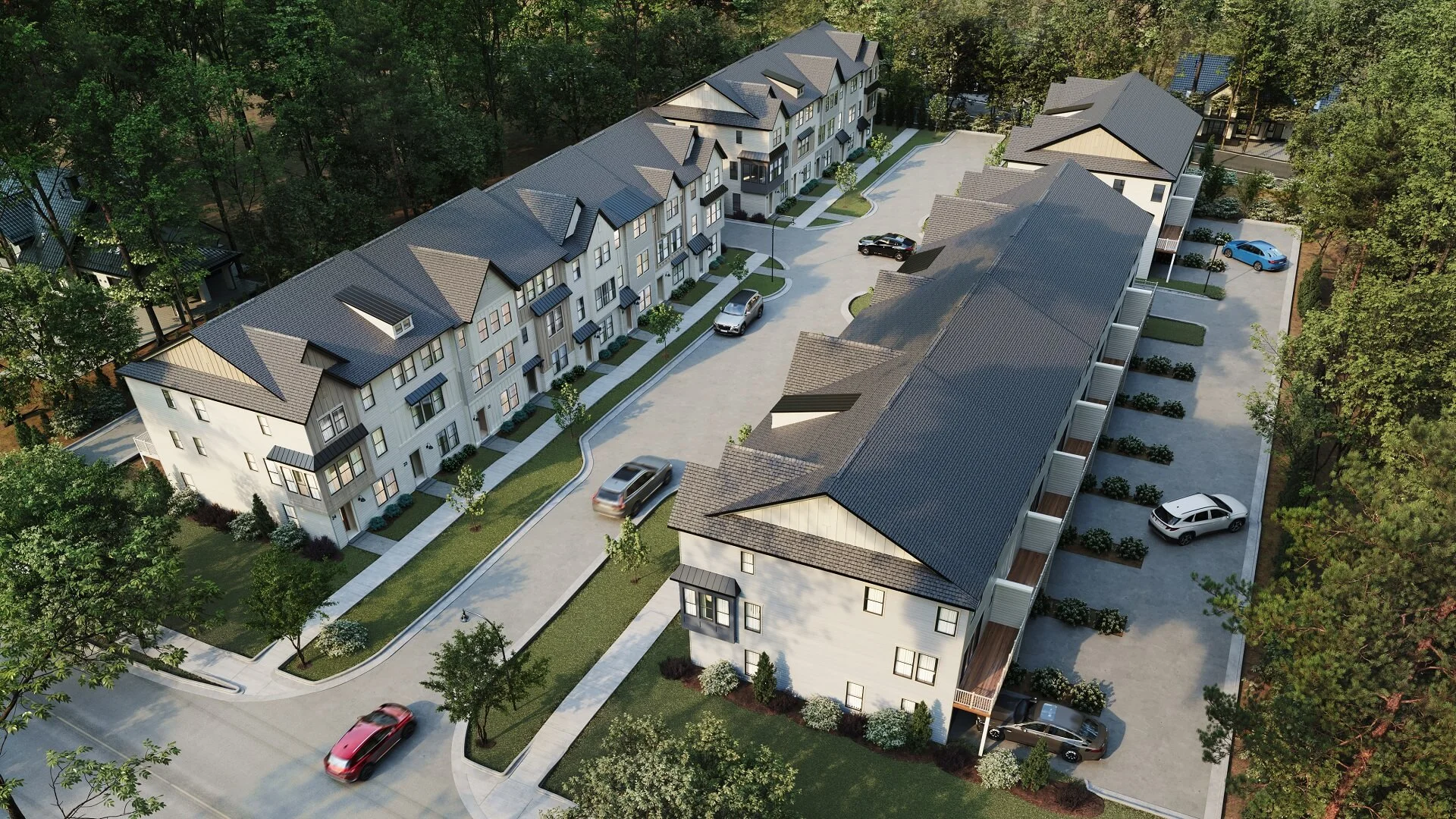 North Carolina townhome 3D renders: Aerial view