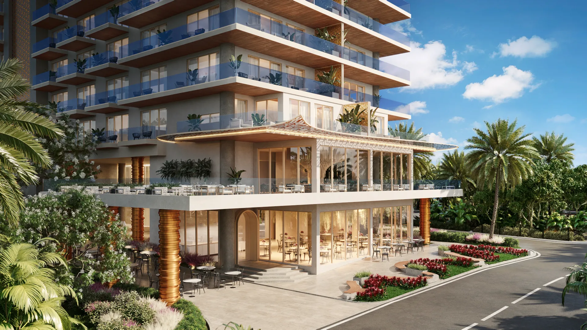 Hospitality design 3D rendering for One GT — 10-storey landmark hotel in George Town, Cayman Islands