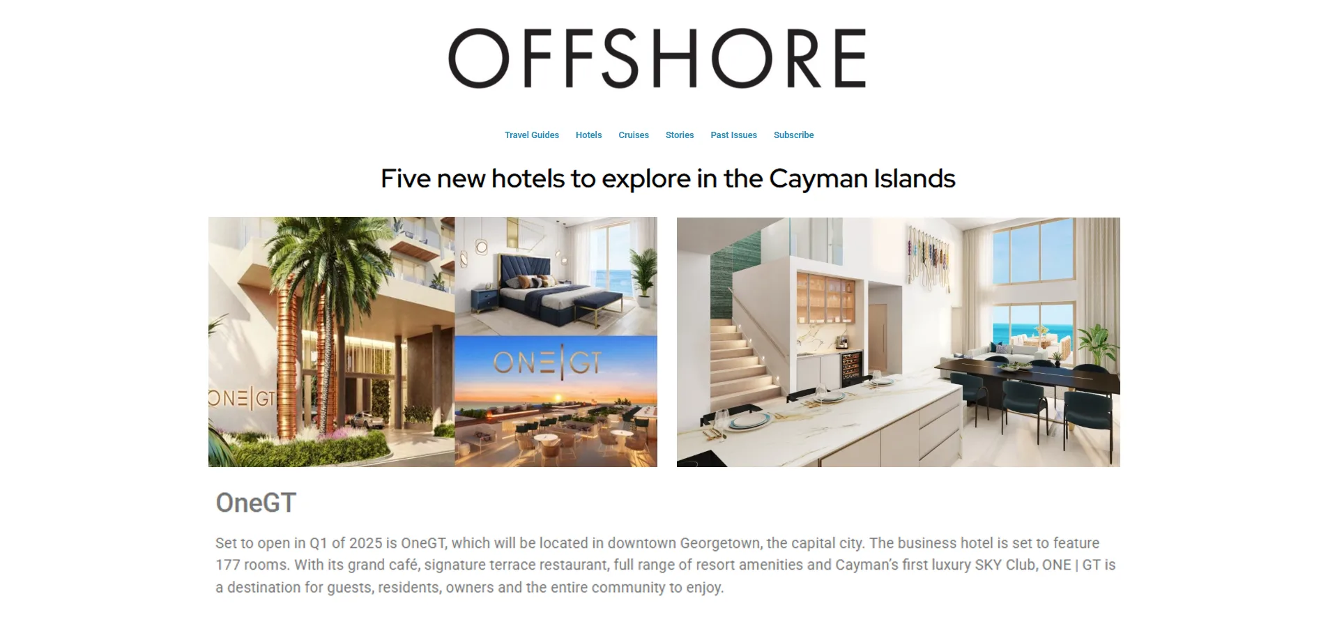 One GT Hotel 3D visualization featured in a hospitality media article promoting the hotel launch